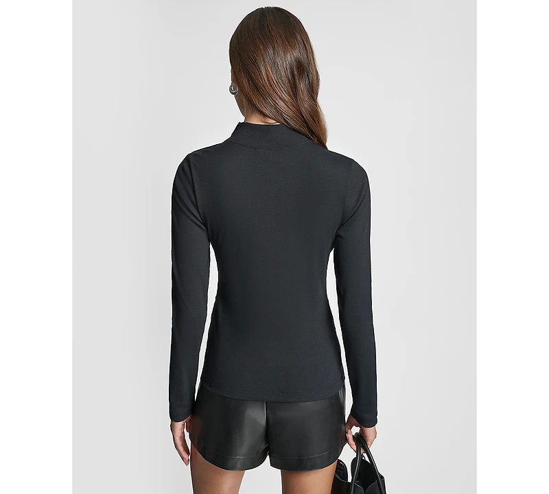 Dkny Jeans Women's Jewel Button Shoulder Mock Neck Long-Sleeve T-Shirt