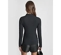 Dkny Jeans Women's Jewel Button Shoulder Mock Neck Long-Sleeve T-Shirt