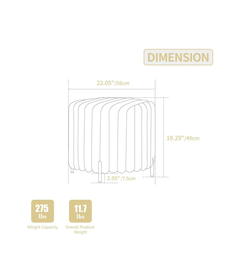 Streamdale Furniture Upholstered Round Ottoman with Metal Legs - Beige