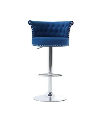 Streamdale Furniture Velvet Bar Stool Set of 2, Adjustable Swivel, Silver Legs