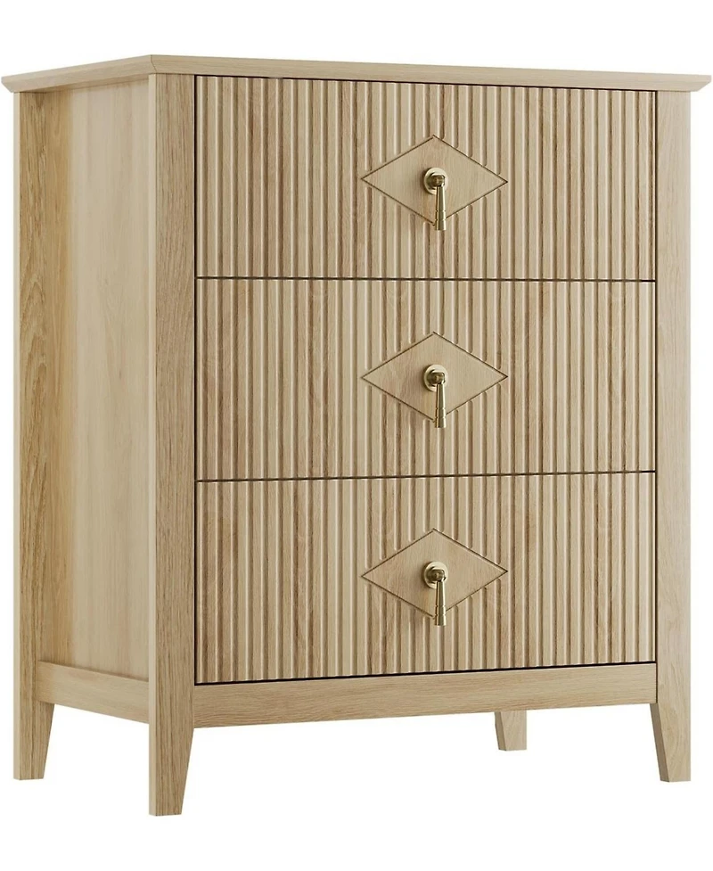 Gaomon Fluted Dresser 27.5"W, 3-Drawer Wood Chest, Modern Bedroom Storage Cabinet