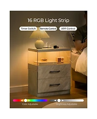 Streamdale Led Nightstand with 2 Drawers - Grey