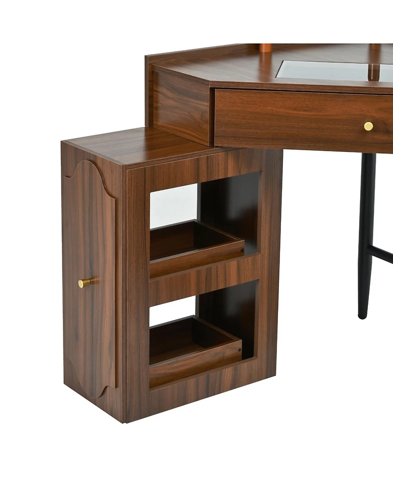 Streamdale Corner Vanity Desk Set, Cushioned Stool, Charging Station, Black