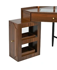 Streamdale Corner Vanity Desk Set, Cushioned Stool, Charging Station, Black