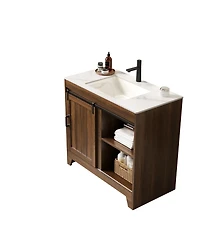 Streamdale Furniture Carrara Sintered Stone Vanity with Walnut Cabinet
