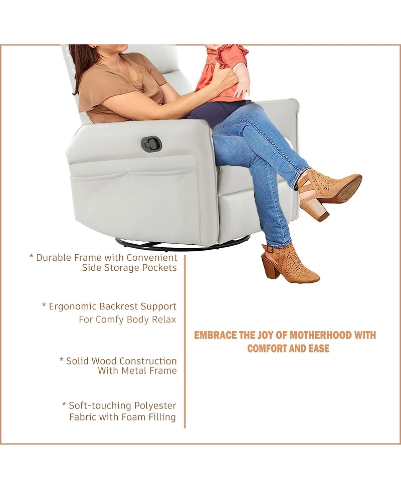 Simplie Fun Modern Gray Swivel Recliner Chair with Side Pocket