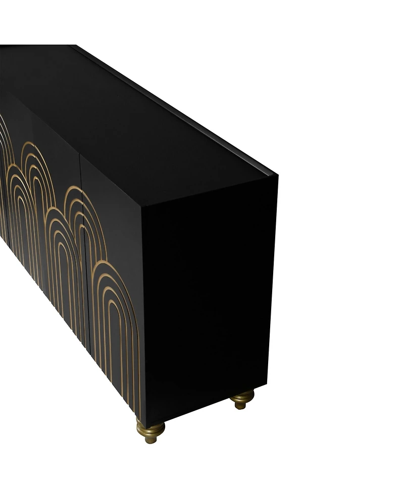 Streamdale Furniture Streamdale Black Fluted Sideboard Buffet - 4 Doors, Adjustable Shelves