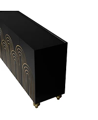 Streamdale Furniture Streamdale Black Fluted Sideboard Buffet - 4 Doors, Adjustable Shelves