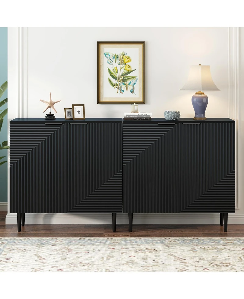 Streamdale Furniture Mira 2-Drawer Modern Side Cabinets with Adjustable Shelves and Geometric Door Design