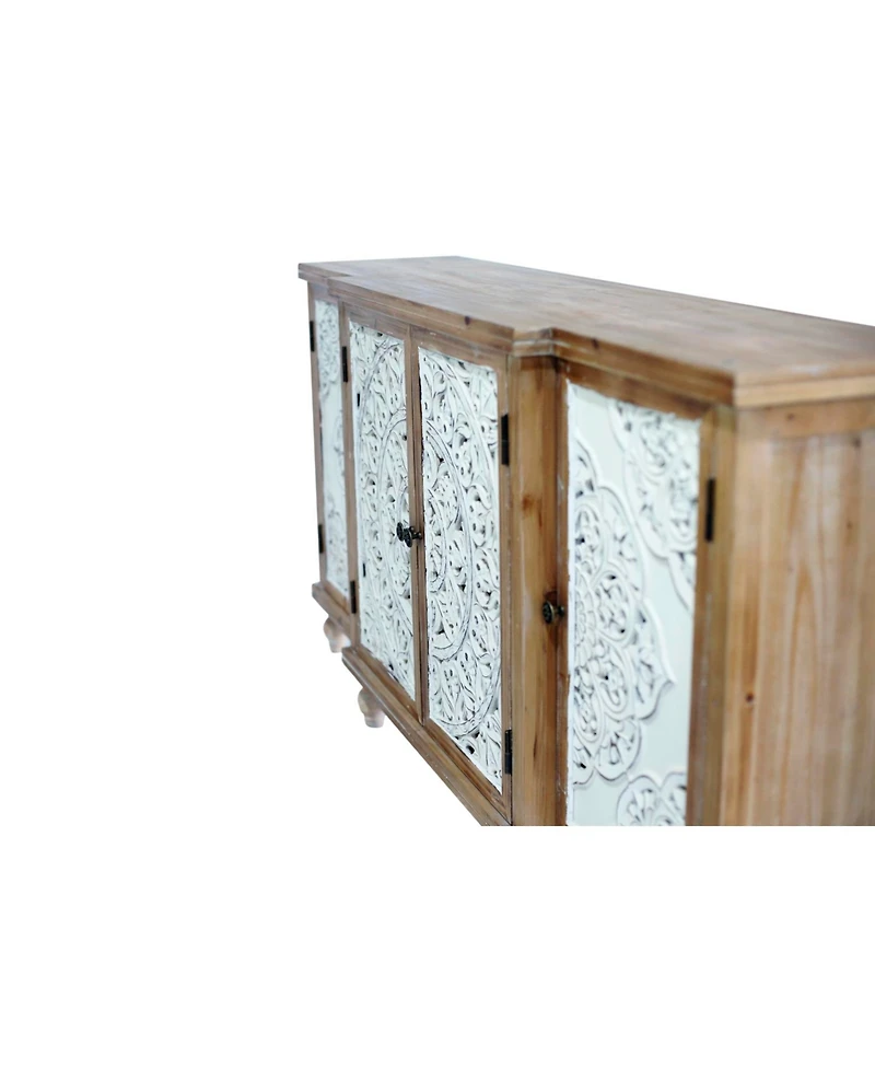 Streamdale Furniture Hollow-Carved Accent Cabinet Distressed Wood Adjustable Shelves