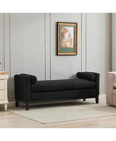 Streamdale Furniture Elegant Black Boucle Upholstered Bench with Bolsters