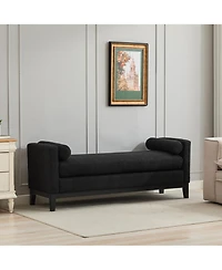 Streamdale Furniture Elegant Black Boucle Upholstered Bench with Bolsters