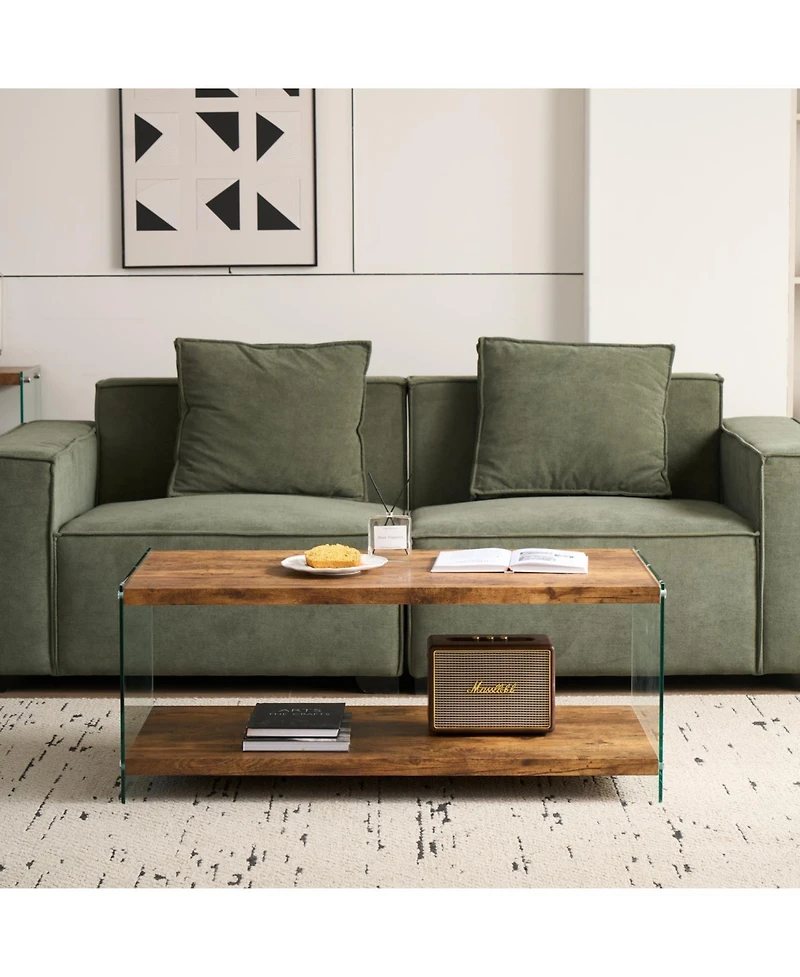 Streamdale Furniture Streamdale Mdf CoffeeTable, Small Tea Table, Walnut Tempered Glass Sofa Table