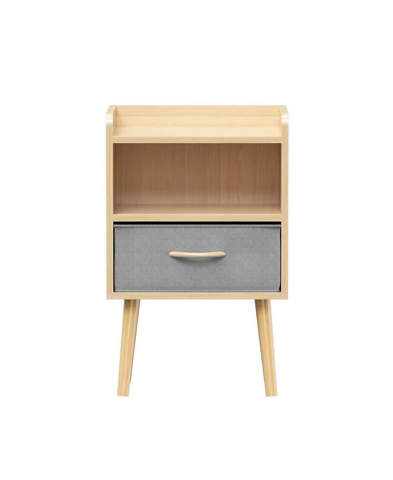 Streamdale Furniture Nightstand with Fabric Drawer & Storage - Oak