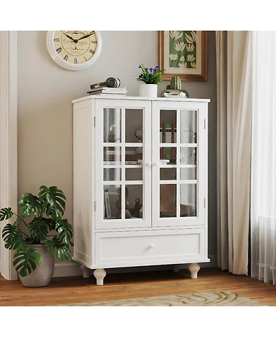 Streamdale Furniture Modern White Glass Door Buffet Cabinet
