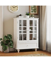 Streamdale Furniture Modern White Glass Door Buffet Cabinet