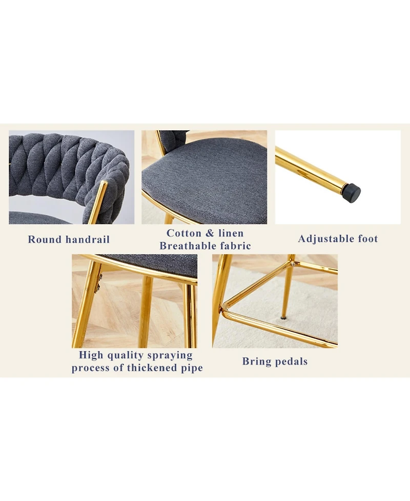 Streamdale Furniture Rotating Swivel Chair Gray Cotton Linen Seat Golden Legs