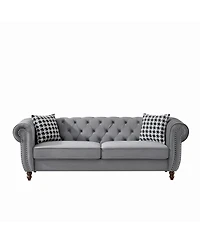 Streamdale Furniture Streamdale 87" Chesterfield Velvet Sofa, Roll Arm, Nailhead Trim