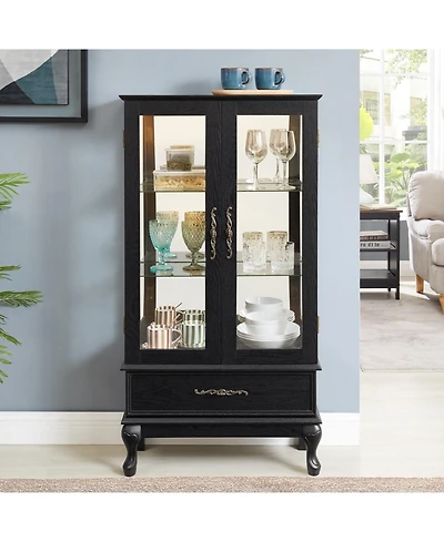 Streamdale Furniture Lighted Curio Cabinet with Glass Doors, Led Lights, Black Finish