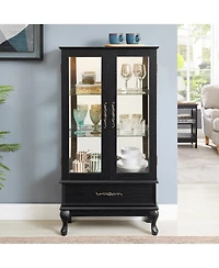 Streamdale Furniture Lighted Curio Cabinet with Glass Doors, Led Lights, Black Finish