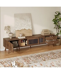 Streamdale Furniture 76" Modern Glass-Door Tv Stand for 85" TVs, Wood-Grain Entertainment Center