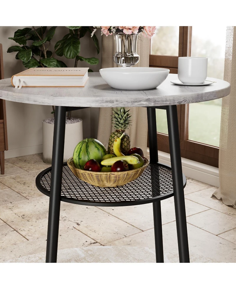 Streamdale Furniture + 3-Piece Set + Wood/Metal + Round Bar Table with 2 Stools + Bar Table Set