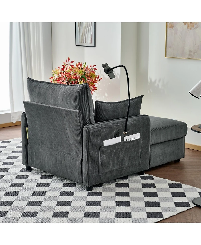 Streamdale Furniture 55" Corduroy Chaise Lounge with Ottoman & Storage - Grey