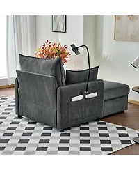 Streamdale Furniture 55" Corduroy Chaise Lounge with Ottoman & Storage - Grey
