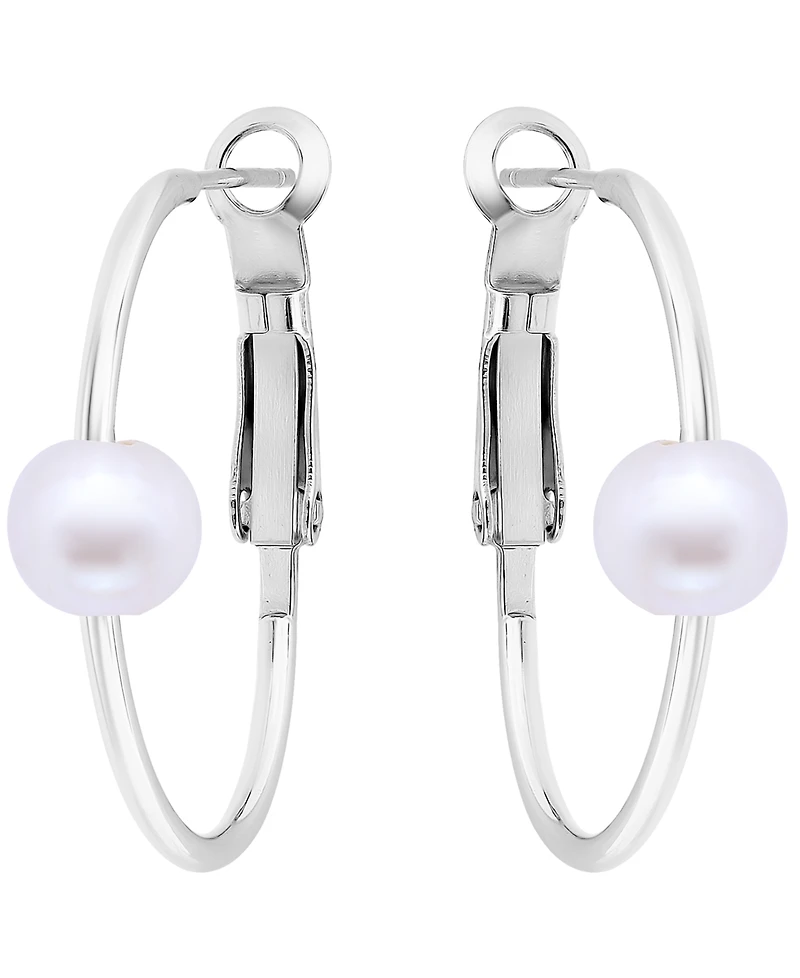 Giani Bernini Cultured Freshwater Pearl (7mm) Oval Hoop Earrings, Macy's Exclusive