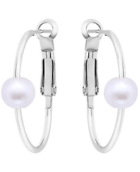 Giani Bernini Cultured Freshwater Pearl (7mm) Oval Hoop Earrings, Macy's Exclusive