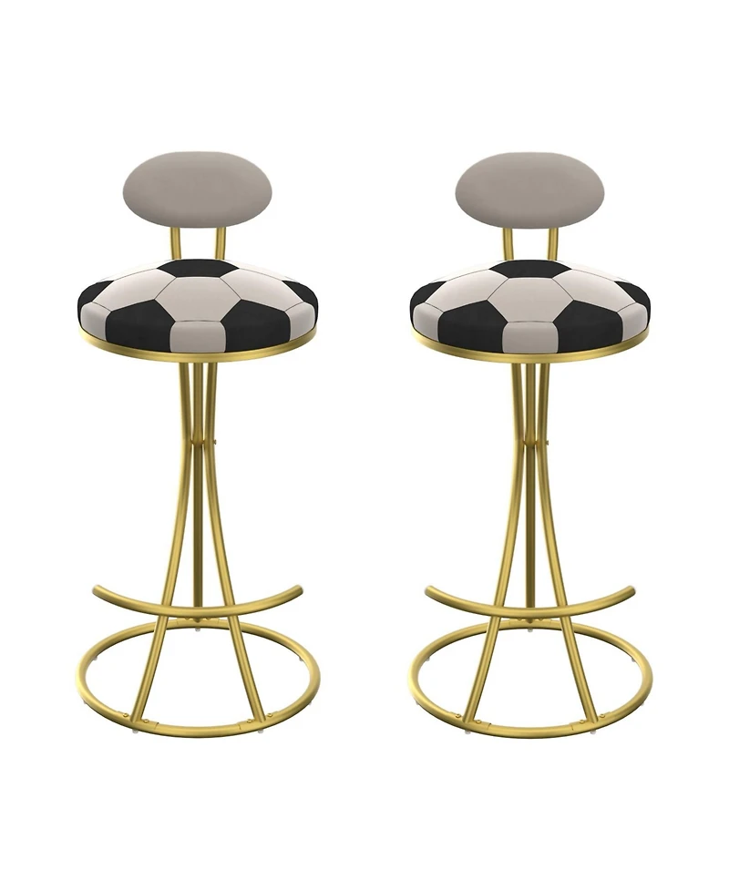 Streamdale Furniture Football Print Bar Stools Set of 2, Counter Height, Velvet, Gold/Cream