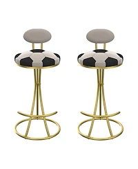 Streamdale Furniture Football Print Bar Stools Set of 2, Counter Height, Velvet, Gold/Cream