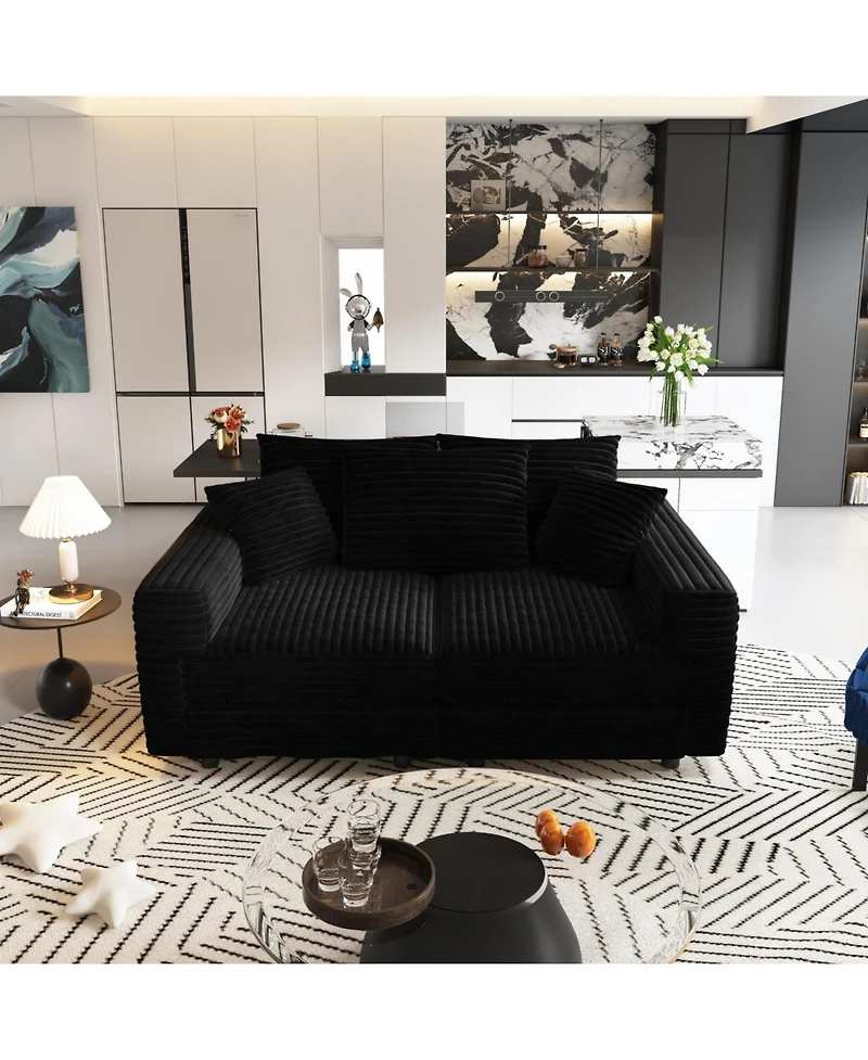 Streamdale Furniture Plush Corduroy 3-Seat Sofa, Modern Comfy Cloud Couch, Deep Seat, Black (Eta-8.28)