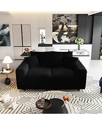 Streamdale Furniture Plush Corduroy 3-Seat Sofa, Modern Comfy Cloud Couch, Deep Seat, Black (Eta-8.28)