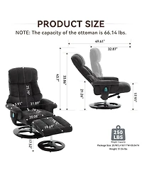 Streamdale Furniture Swivel Recliner Chair with Ottoman, Massage & Heat, Dark Grey