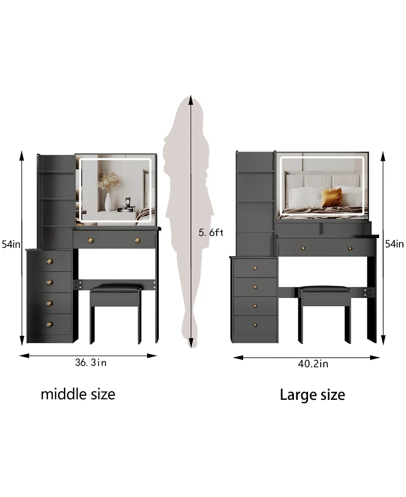 Streamdale Furniture 41" Led Mirror Vanity Table with Stool
