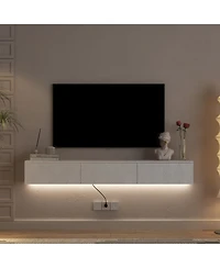 Streamdale Furniture Floating Tv Stand w/ Led, 67" Modern Entertainment Center, White