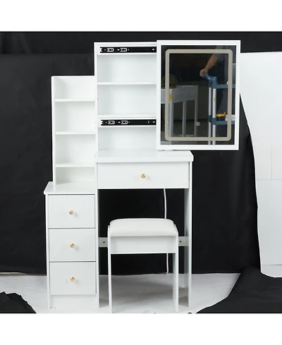 Streamdale Furniture Streamdale Compact Bedside Vanity Table with Led Mirror