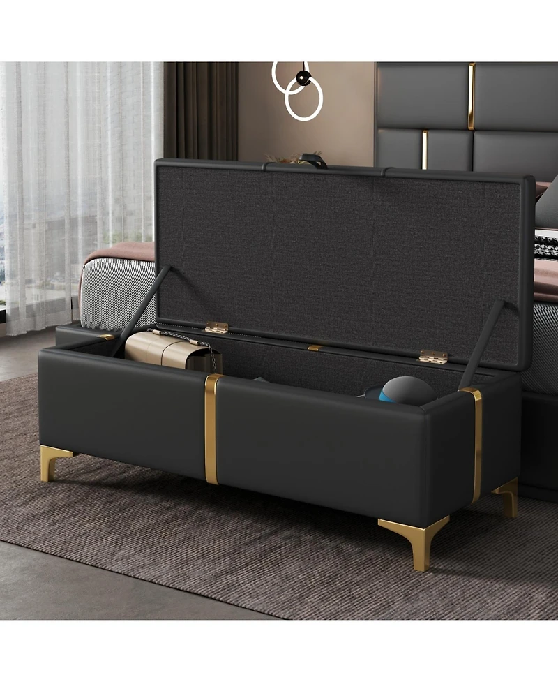 Streamdale Furniture Upholstered Storage Ottoman Bench with Metal Legs