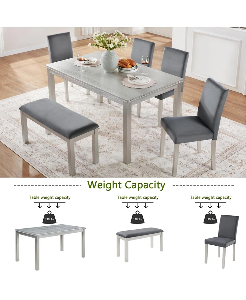 Streamdale Furniture Wooden Dining Table Set with 4 Chairs & Bench - Silver Grey