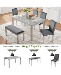 Streamdale Furniture Wooden Dining Table Set with 4 Chairs & Bench - Silver Grey
