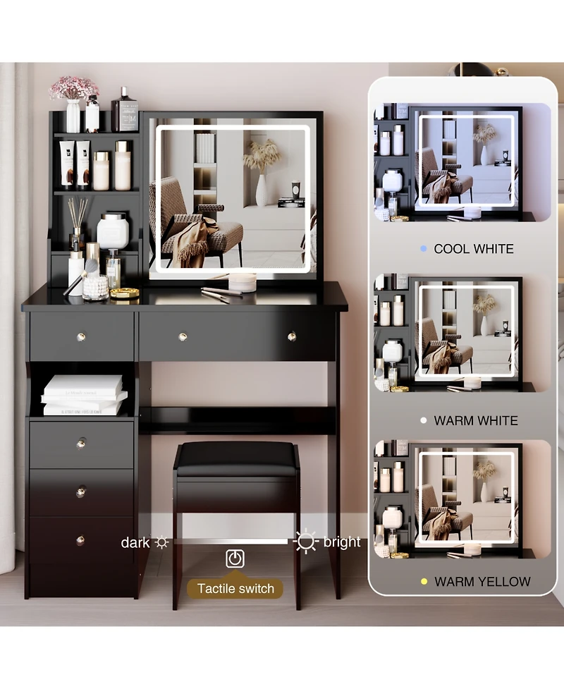 Streamdale Furniture + 37" + Wood/Glass (assuming typical vanity materials) + Led Mirror + Vanity Table with Stool