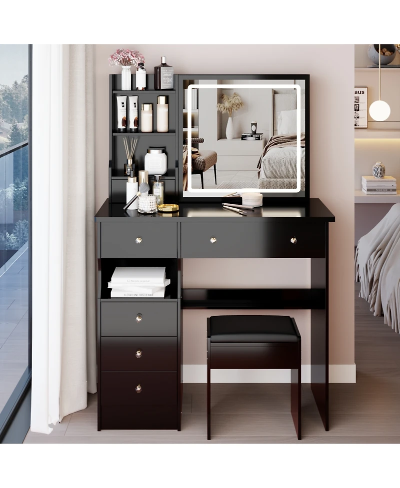 Streamdale Furniture + 37" + Wood/Glass (assuming typical vanity materials) + Led Mirror + Vanity Table with Stool