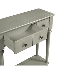 Streamdale Furniture Entryway Table - Retro Console Table with 4 Drawers & Shelf (Grey Wash)