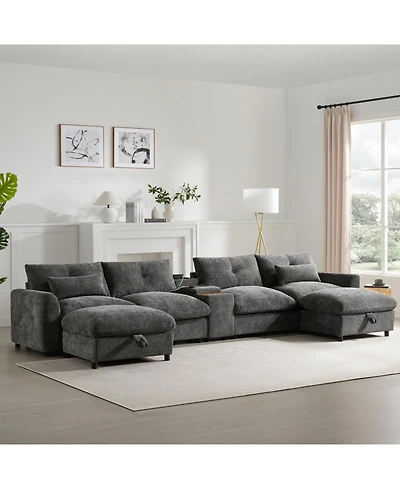 Streamdale Furniture Modular Sectional Sofa w/ Ottoman, Console, Usb Charger