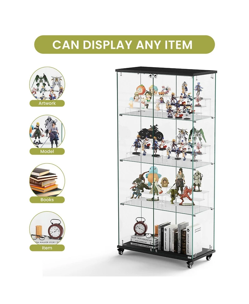 Streamdale Furniture + 31.5"L x 14.2"W x 65.1"H + Glass + 4-Tier, 6 Shelves, Double-Door + Display Cabinet