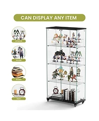 Streamdale Furniture + 31.5"L x 14.2"W x 65.1"H + Glass + 4-Tier, 6 Shelves, Double-Door + Display Cabinet