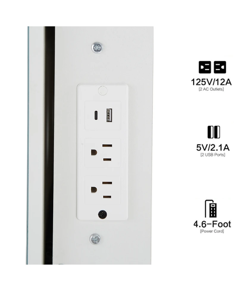 Streamdale Furniture 29.2" Vanity Table w/ Led Mirror, Stool, Power, & Hair Dryer Bracket