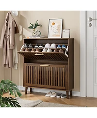 Streamdale Furniture + 2 Pc. + Walnut + 2 Flip Drawers + Shoe Cabinet