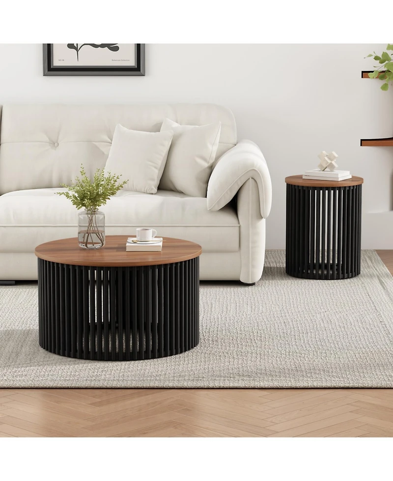 Streamdale Furniture Acacia Wood Coffee Table - 30" Round Easy Assembly